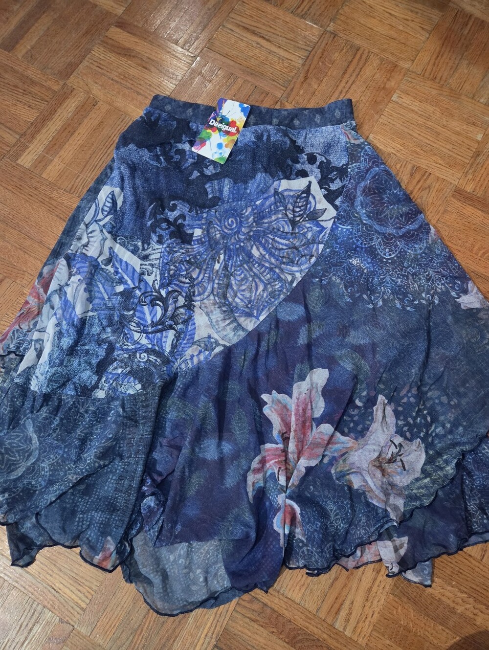 Desigual Navy Floral Patchwork Circle Skirt